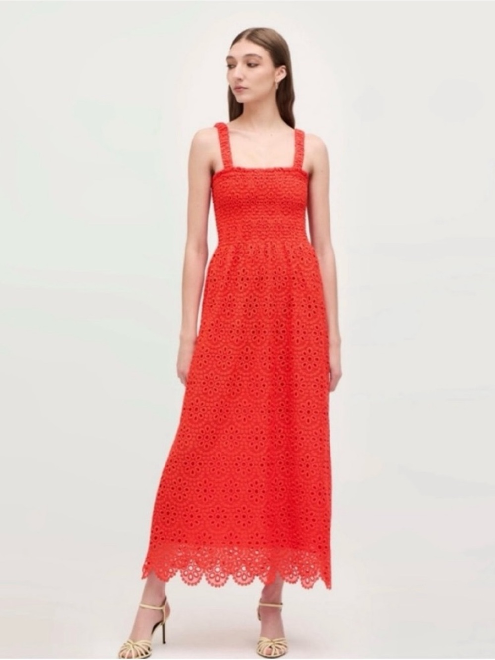 Hill house anjuli nap dress red scalloped poppy lace midi cottagecore casual